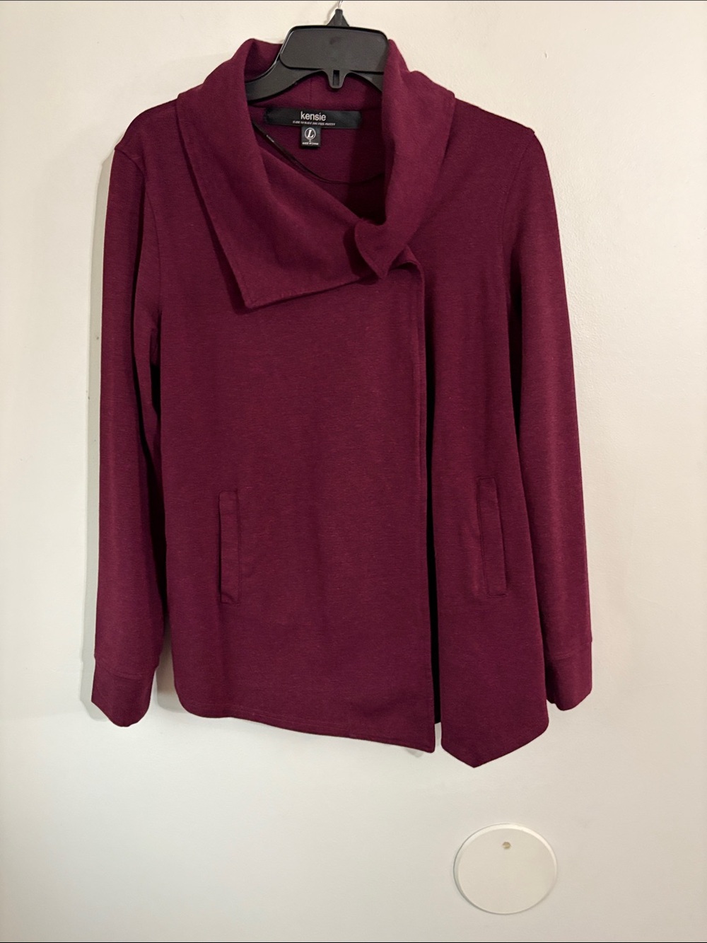 kensie Womens Plum Asymmetrical Collar Jacket Large EUC